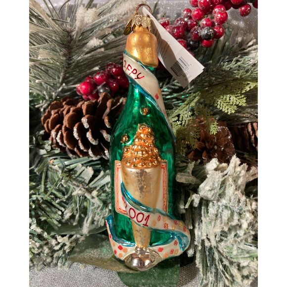 Christopher Radko Ornament 2001 Cheers Chapmagne Bottle Vintage Millennial Retro - Picture 1 of 6